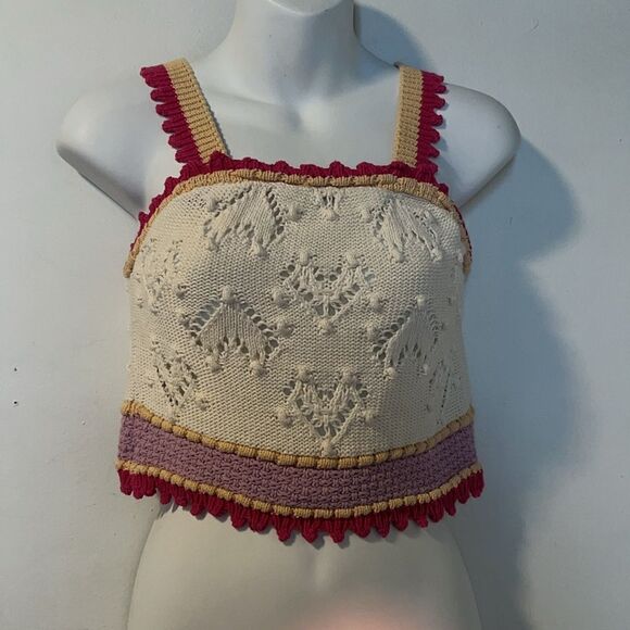 ZARA Crochet Knit Cotton Heart Croo Tank Top-S - Picture 2 of 9